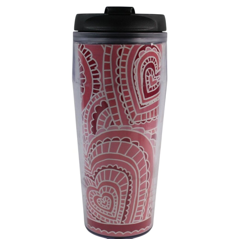 VTG Starbucks Valentines Day Red Pink Hearts Tumbler Travel Coffee 2004 16 Oz - Picture 2 of 5